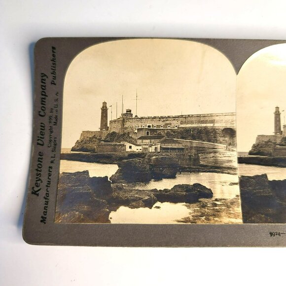 Stereoscope Photo Card El Morrow from Shore of Havana, Cuba Keystone View LI12 - Picture 2 of 5